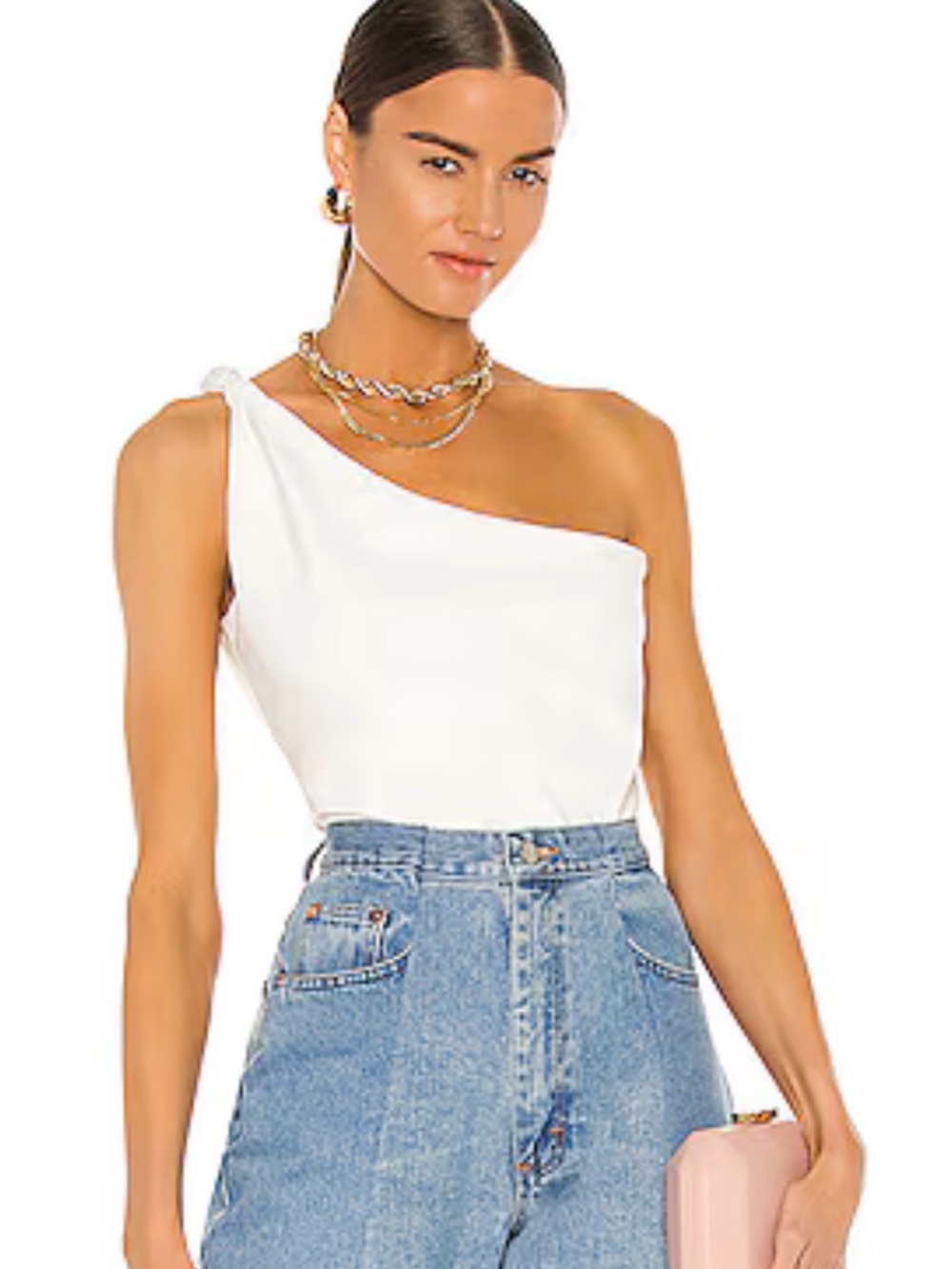 The Bar One-Shoulder White Camisole with Tie Detail